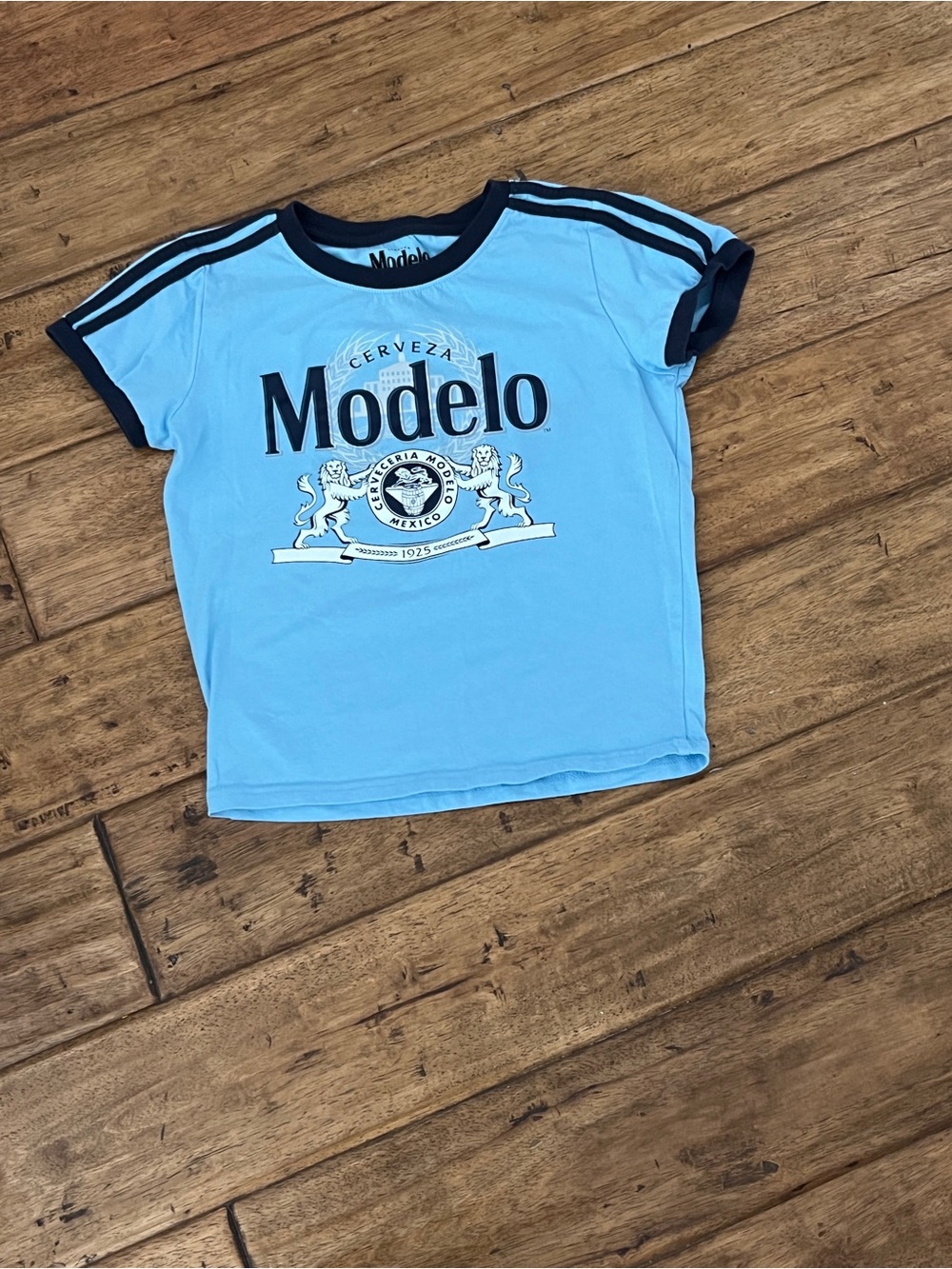 ModelCo Light Blue Tee with Navy Trim and Logo
